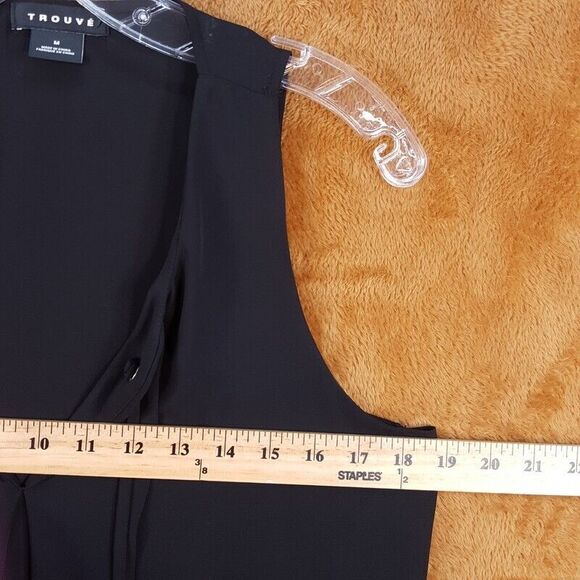 TROUVE Womens Top Medium Black Pullover Sleeveless Blouse Flowy Tank Pleated - Picture 5 of 7